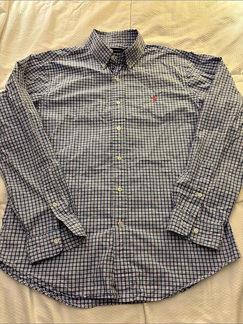 Ralph Lauren Slim Fit Button-Down Shirt Plaid Cotton Shirt Size Large